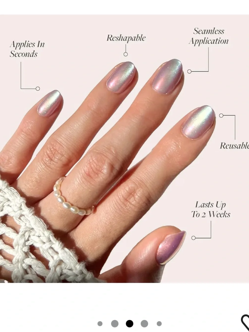 Iridescent Pearl Pink Cat Eye Press-On Nails - Glamnetic Oyster Short Oval Nails